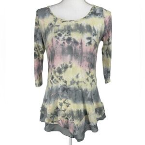 SIGNATURE STUDIO / Gray Link Yellow Tie-dye Style Top / Small